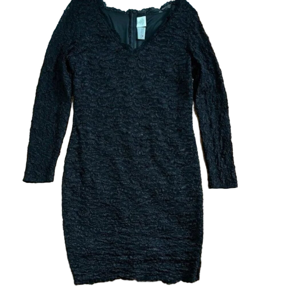 Reflections by Spiegel Black Long Sleeve V-Neck Lace Dress